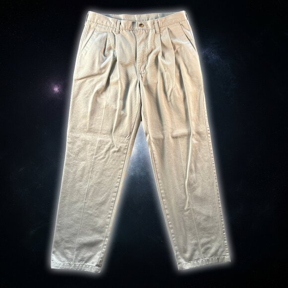 Wrangler Ultimate Khakis Biege Pleated Slash Pocket Chino Pants Men's Size 34x32 - Picture 1 of 9